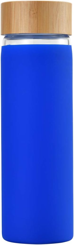 YIXUN BPA-Free Borosilicate Glass Water Bottle with Protective Silicone Sleeve and Bamboo Lid - Dishwasher Safe 20oz
