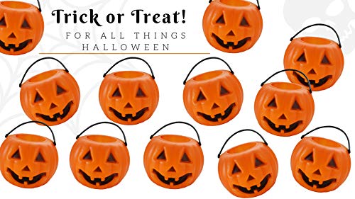 24 Mini Pumpkins Candy Holder Buckets Halloween Pack with 2.5" Orange Plastic Jack O Lantern Pumpkin Decorations for Fall Candy Buckets or Trick or Treat Goody Bags by Well Pack Box
