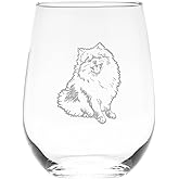 C M Pomeranian Dog Themed Stemless Wine Glass- 1 Piece - Dog Lover Gift for Men and Women - 17 oz. (Style P1)
