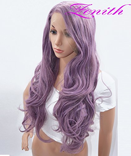 Zenith Halloween Purple Lace Front Wigs with Bangs Cosplay Wigs Lilac Hair 24 inches - Thumbnail 7