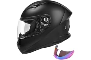 JAGASOL DOT Lightweight Full Face Motorcycle Street Bike Helmets with Extra Tinted Visor for Adults Men and Women, DOT Approved(Matte Black,L)
