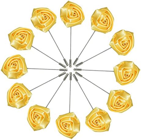 Argositment Wedding Large Rose Boutonniere for Men's Suit Handmade Lapel Pin Flower-Yellow(Pkg of 12)