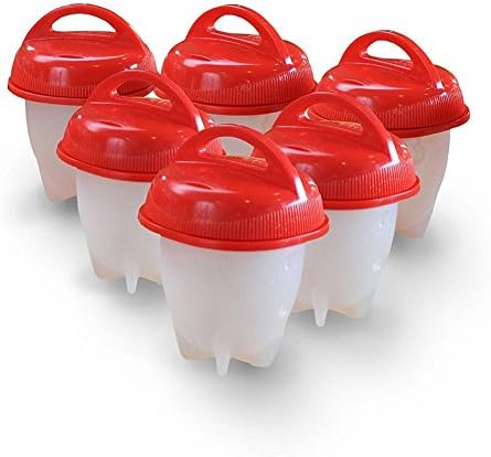 Plus Mi Life Silicone Egg Cooker Hard Boiled Eggs Without the Shell 6 Eggies Egg Cups (Red)