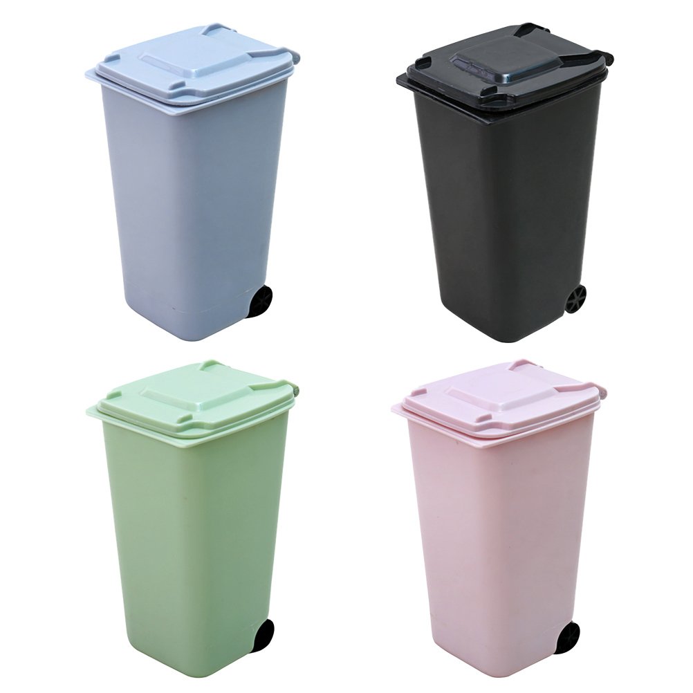 TOYMYTOY Office Trash Can, Desktop Mini Trash Bin, Garbage Bin Set Pencil Cup Holder with Lips & Wheels(4PCS)