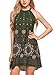 Bluetime Women's Casual Sleeveless Halter Neck Boho Print Short Dress Sundress (L, Army Green)