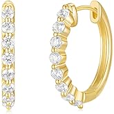 Mameloly 925 Sterling Silver Post 14K Gold Plated Hoop Earrings for Women Pave Dainty Cubic Zirconia CZ Huggie Hoop Earrings Hypoallergenic