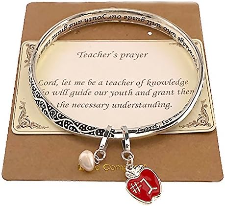 Teacher Prayer Twist Bangle Apple Pearl Charms Bracelet