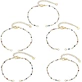 GOMAKERER 10 Pcs 5 Styles Stainless Steel Chain Bracelet, 17cm Multicolor Oval Enamel Beaded Link Chain Gold Adjustable Slider Extender Chain with Heart Star Ends for Bracelet Jewelry Making