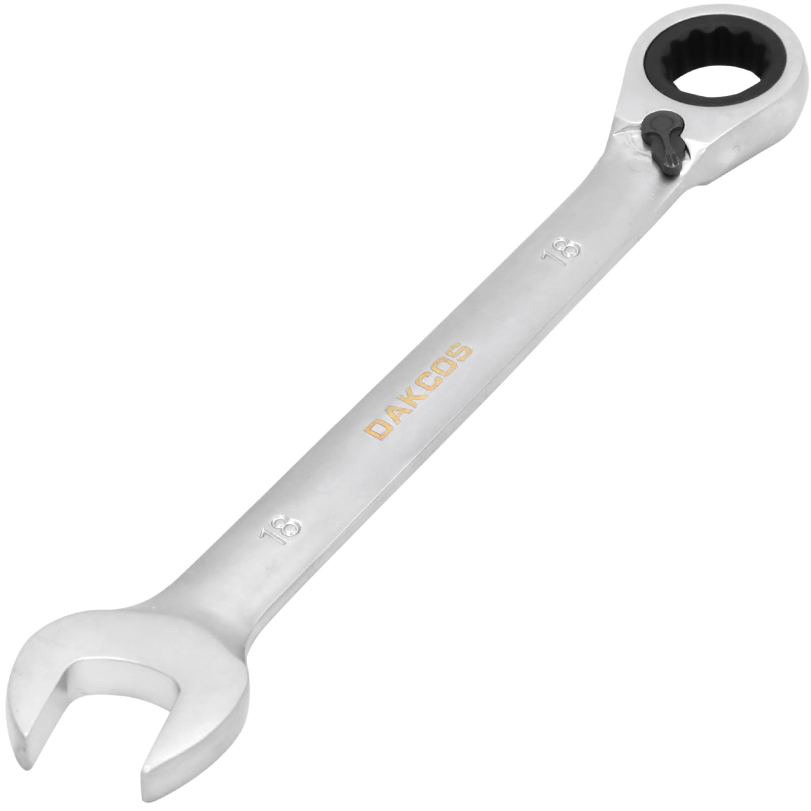 DAKCOS Fixed Head Reversible Ratchet Spanner 18mm Ratcheting Combination Wrench Chrome Vanadium Steel