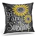 Emvency Decorative Throw Pillow Cover 18x18 Inches You are My Sunshine Sunflowers Chalk Painting Cotton Decorative Pillowcases with Hidden Zipper Decor Cushion Covers