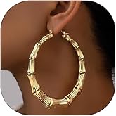 Bamboo Earrings for Women Exaggerate Golden Large Bamboo Hoop Earrings 90s Large Gold Hoop Earrings Trendy Hip Hop Jewelry for Women