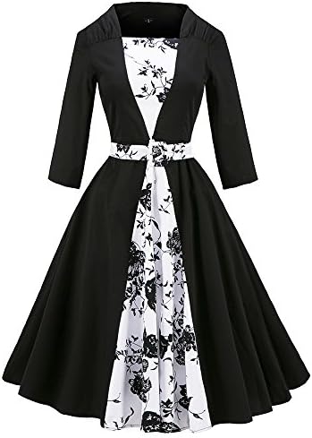 LaceLady Women's Vintage Hawaiian Dress Juniors A line Cocktail Mini Swing Party Dress With Belt Black Large
