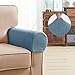 subrtex Stretch Armrest Spandex Arm Covers for Chairs Couch Armchair Slipcovers for Recliner Sofa with Twist Pins 2pcs (Light Blue)