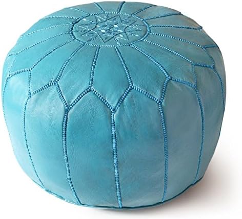 POUFATI Moroccan Leather Pouf Ottoman Unstuffed, Turquoise