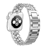 AmzAokay Replacement Bands Compatible for Apple Watch 38mm 42mm Stainless Steel Metal Cowboy Chain Strap Wrist Band for Apple Watch 40mm 44mm Series 4 3 2 1 Sport and Edition (Silver, 42mm/44mm)
