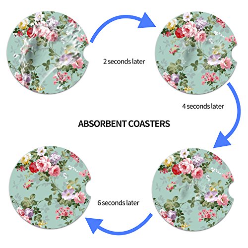 Car Coaster Pack of 2,Flowers Stone Car Coaster Absorbent Car Cup Holder for Drinks (Beautiful Floral 3) - Thumbnail 3