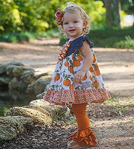 Halloween Pumpkin Print Toddler Kids Baby Girl Sleeveless Denim Patchwork A-line Dress Clothes Outfits 6M-5T (90(1-2T)) - Thumbnail 2