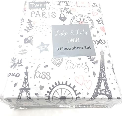 Luke & Lola Super Soft Paris Hearts KISS Eiffel Tower| Colorful 3PC Twin Sheet Set