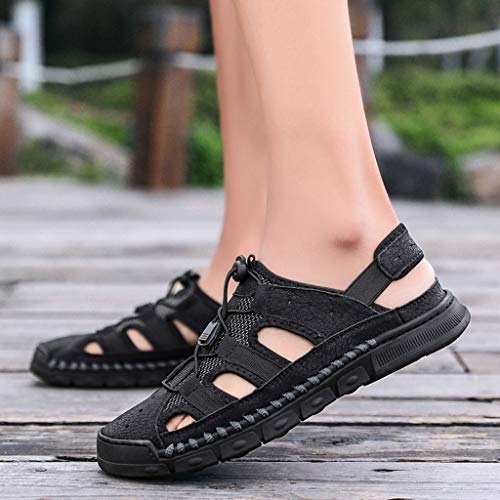 Yomiafy Men's Sandals Genuine Leather Fisherman Sandal Closed Toe Beach Casual Shoes(C,US:10.5)