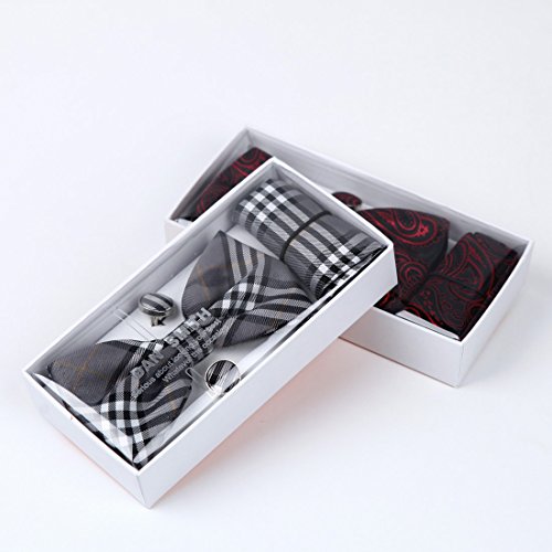 DBC3B01K Black Fuchsia Patterned Winter For Boyfriend Woven Microfiber Pre-tied Bow Tie Hanky Cufflinks Manufacturers By Dan Smith