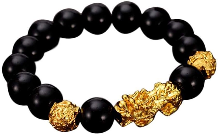 Feng Shui Black Bead Alloy Wealth Bracelet Wristband Golden Pixiu Charms Bracelet Energy Gold Lucky Brave Strand Bracelets Men Women Jewelry Gifts