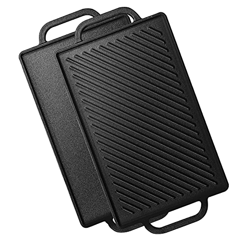 Hisencn Cast Iron Stove Griddle for Gas Grill, Nonstick 2in1
