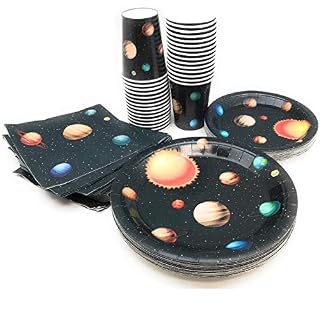 Serves 30 | Complete Party Pack | Outer Space | 9″ Dinner Paper Plates | 7″ Dessert Paper Plates | 9 oz Cups | 3 Ply Napkins | Outer Space Party Theme