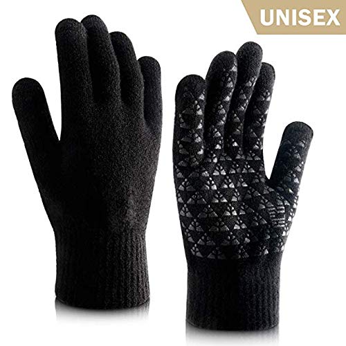 Vetoo Winter Gloves for Men and Women, Knit Touch Screen Warm Anti-Slip Silicone Gel Glove, Elastic Cuff Thermal Soft Wool Lining, Power Stretch Winter Running Accessories
