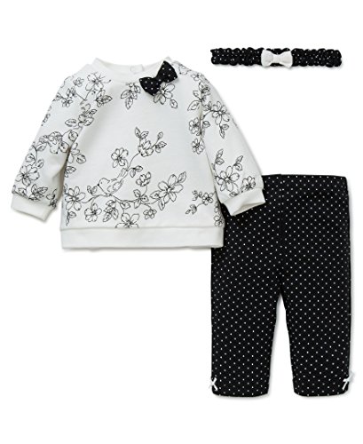 Little Me Baby Girls' Legging Set with Headband, White/Black, 12 Months