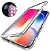 iPhone X Magnetic Adsorption Case,Clear Tempered Glass Hard Back Cover With Built-In Magnets Metal Bumper Frame Support Wireless Charge,360° Full Protection Ultra Slim Shockproof Case [Clear white]