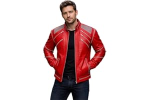 Mens MJJ B3at-It Red Leather Zipper Jacket | Thriller Jacket for Adult Costume for Halloween