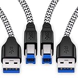 USB 3.0 Cable A Male to B Male, Besgoods 2-Pack 6ft Long USB 3 Cable Braided USB 3.0 A to B Cable Cord - White