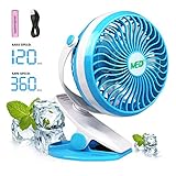 Med 90 Baby Stroller Mini Battery Operated Clip Fan,Small Portable Fan Powered by Rechargeable Battery or USB Desk Personal Car Gym Workout Camping,Blue