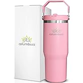 30oz Insulated Stainless Steel Tumbler with Leak-Proof Spout Lid & Straw With handle- Double Wall Vacuum Mug for Coffee, Travel Cup, Bottle for Men, Women, Kids, Gifts, Office, Gym, School (Pink)