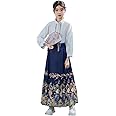 mulanfeng Chinese Hanfu Dress for Girls, Horse Face Skirt Chinese Classical Style Long Sleeve Ancient Costume