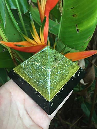 Ōpū Nāhelehele Thicket Giza Proportions Orgone Pyramid with Peridot, Gold and Shungite