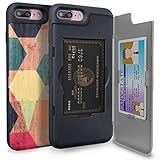 iPhone 7 Plus Case, TORU [iPhone 7 Plus Wallet Case Pattern Wood] Dual Layer Hidden Credit Card Holder ID Slot Card Case with Mirror for iPhone 7 Plus (2016) / iPhone 8 Plus (2017) - Wood Geo