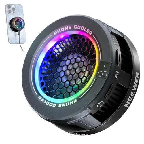 NEEWER BASICS Magnetic Phone Cooler, USB Cooling Fan for Phone, Temp Smart Control, RGB Light, Magnetic Ring Compatible with iPhone 15 16 Pro Max MagSafe Samsung iPad for Gaming, PA069