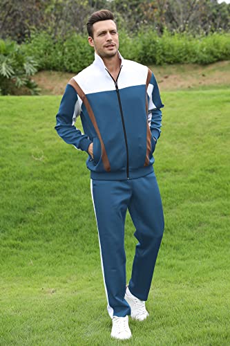 November's Chopin Men's Tracksuits 2 Piece Jogging Suits Sports Running Sweatsuits Track Suits Set Green Brown Large