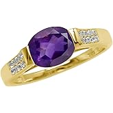 Silvershake 9X7mm Oval Shape Birthstone Gemstones White Gold Plated or Yellow Gold Plated 925 Sterling Silver East-West Engagement Ring Jewelry for Women