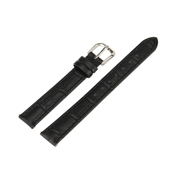 Xuexy 14mm Pebble Time Round Genuine Leather Wristwatch Watch Band Replacement Watchband Bracelet Strap Stainless Steel Buckle,Black