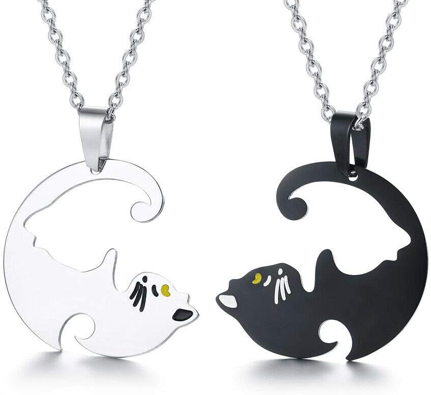 Couples Jewelry Stainless Steel Split Puzzle Cat Necklace Friendship Pendant