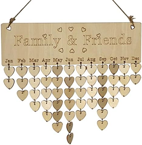 Ivinxy Wooden Board Birthday Reminder DIY Hanging Calendar Plaque Home Decor (Heart)