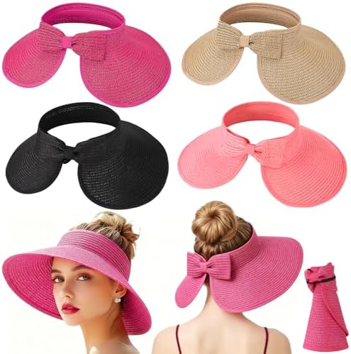 Amazon.com: 3 Pieces Women Foldable Straw Sun Visor Wide 
