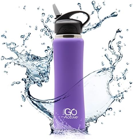 GO Active Insulated Stainless Steel Water Bottle with Premium Straw Lid. (24oz, Orchid Rubber Coated Premium Lid)