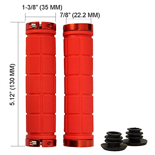 DEERU Bicycle Premium Rubber Handlebar Grip Double Lock on Grip for Mountain Bike BMX Folding Bike Anti-Slip Shockproof (Red)