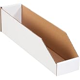 BOX USA Storage Bins 4x18x4.5 White, 50-Pack for Organization | Storage Bins 4"L x 18"W x 4.5"H Corrugated Cardboard for Home, Business &amp; Organization, 50-Pack