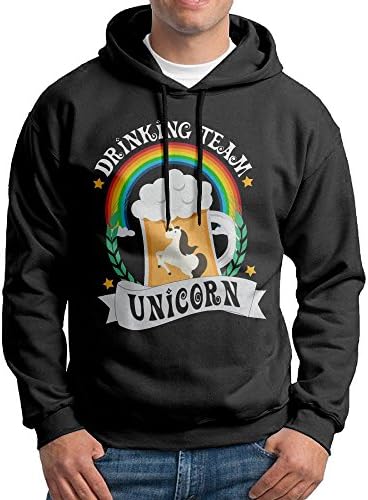 ChenXA Men's Rainbow Unicorn Drinking Team Long Sleeve Pullover Hooded Sweatshirt Black Size XL