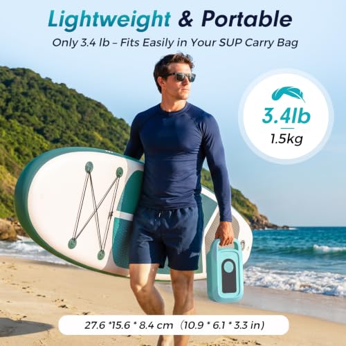 150PSI Electric Paddle Board Pump, 16000mAh Cordless Rechargeable SUP Pump with LED Light, Intelligent Triple Stage Inflation & Deflation, Auto-Off for Stand Up Paddle Boards, Surfing Kite, Tent, Boat