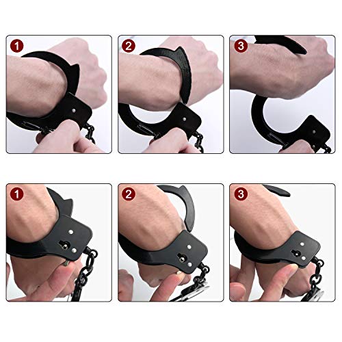 SYOSIN Toy Metal Handcuffs with Keys Police Role PlayParty Supplies Cosplay Costume Accessory Pretend Play Hand Cuffs for Kids(Black) - Thumbnail 4